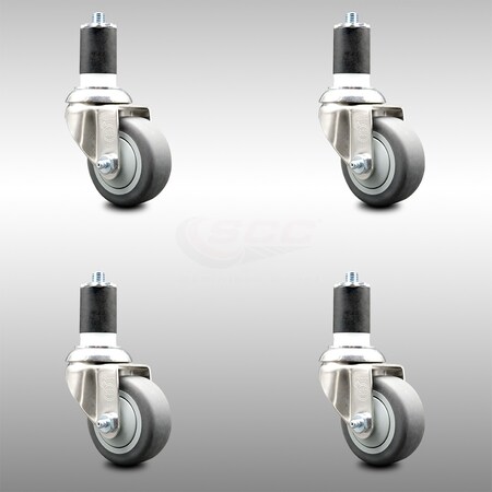 Service Caster 3.5 Inch 316SS Thermoplastic Rubber Swivel 1-3/4 Inch Expanding Stem Caster Set SCC-SS316EX20S3514-TPRB-134-4